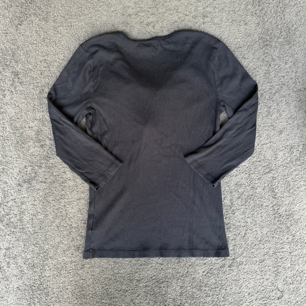 Lauren Ralph Lauren Womens Black Ribbed Ruffle V-Neck 3/4 Sleeve Cotton Top M - Picture 5 of 5